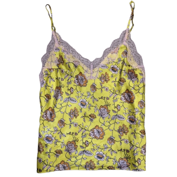 (2/$25) Victoria's Secret satin lace camisole top yellow florals - Picture 1 of 10